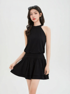 SANFU | Halter Neck Flared Waist Cinched Casual Summer Dress