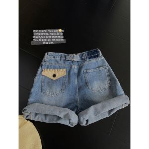 Quần Short Jean Đen Rách Tay May Túi Đối Lập Dây Điều Chỉnh