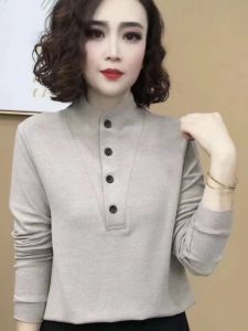 Fashionable Double-Sided Fleece Base Shirt Casual Stand Collar Warm Belly Cover Slimming Top for Autumn Winter Korean Style Loose Fit