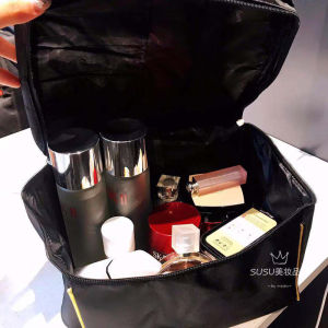 Korean Womens Cosmetic Bag Large Capacity Cosmetics Bag Minimalist Black Gold Rim Large and Medium Size Portable Waterproof Travel Toiletry Bag