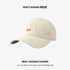 Elegant Butterfly Knot Baseball Cap for Women Mini Duckbill Korean Trendy Brand Beige Hat Casual round Top Cotton Spring Summer Autumn