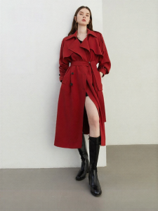 D-PLAY | Elegant Spring New Red Trench Coat Double Breasted Collar