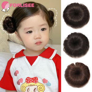 FORLISEE Synthetic Ancient Style Childrens Hair Accessories Ball Head Wig Bag Wig Ring Bun Flower Hairpin Straight Hair Bag