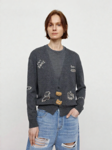 URLAZH | Cat Design College Style Wool Knit Cardigan