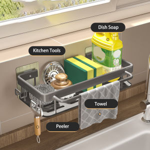 Kitchen Sink Drain Storage Rack Wall Mount Sponge Holder with Drainer  Shampoo Soap Storage Shelf Toilet Balcony Bathroom Dishwashers Wire Rags Sponge Sink Drain