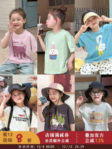 Korean Style Cartoon Print Pure Cotton Short Sleeve T-Shirt Childrens Casual Top for Girls Baby Summer Fashionable Base Shirt