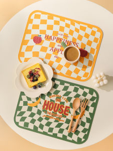 Trendy Checkered Leather Dining Mat Waterproof Oil Resistant Heat Insulation Stain Proof Western Dining Pad Nordic Style