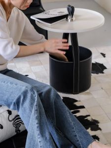 Ruonai Furniture Herm @ S So Black Italian Handmade Saddle Leather Sofa Side Table Hand Carrying Accessible Luxury Bedside Table