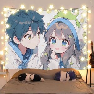 VIKAMA Forest Frog Campus Couple Tapestry Fresh anime Girl Background Buns Dormitory Decoration Tapestry Room Decoration