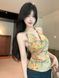 GUZILIAN | New Chinese Style Floral Embroidery Halter Neck Tube Top Women Summer Thai Spicy Girl V-Neck Wrap Bustier Unique Beautiful