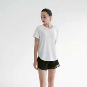 227LUOKE Plus Size S-4XL Mesh Sports T-shirts Woman Yoga Short Sleeve Fitness Loose Sports Fitness T-Shirts