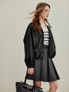 INMAN | Stand-up Collar Loose Black Jacket Short