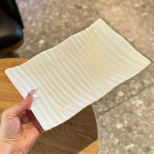 [Good-looking Self-Retention] Minimalist Ceramic Western Cuisine Plate For Home Rectangular Stripes Dish Accessible Luxury Fruit Plate