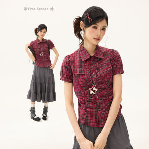 Korean Style Retro Design Puff Sleeve Straight Shoulder Shirt