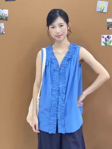 HTMEME | Two-way Wear Sleeveless V-Neck Ruffle Blouse for Women Summer