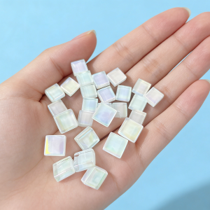 100/200PCS Iridescent White Glass Mosaic Tiles Crystal Mosaic Supplies for DIY Craft Home Decor Coaster VaseHobby Craft