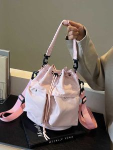 Casual Lightweight Travel Womens Bucket Bag Shoulder Crossbody Handbag Durable Nylon Material Soft Handle Daily Use