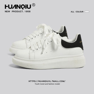 Fashionable Thick Bottom Boosting White Sneakers for Women Casual Sporty Style HuanQiu Brand PU Inner Material Cross Buckle