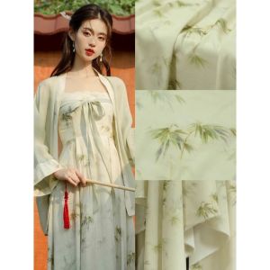 Thin Printed Fabric Green Bamboo Pattern Fabric Sewing Halter Dress Garment Fabric TJ22455