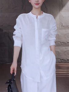 QINGNAER | White Turn-Down Collar Single Button Long Sleeve Minimalist Shirt
