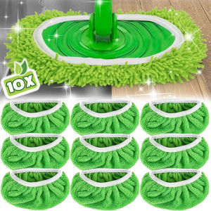 Dizoey 10PCS Sweeper Wet Dry Cleaning Cloths Reusable Microfiber Mop Pads Green Furniture Flooring Mop Head Replacement Washable Rag Towels