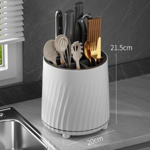 [SG STOCKS] 360° Rotating Kitchen Utensils Organiser/Kitchen knife storageHolder with Removable Base 9 Compartment