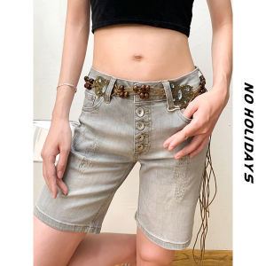 Casual Cotton Stretch Denim Straight Leg Pants Womens Summer Jeans Five Parts Natural Waist Zipper Closure Comfortable Fit