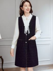 Elegant Small Fragrance Style Dress Koradior KF11271W0 Autumn New Arrival Natural Waist Wool Blend Mid-Length A-Line Skirt