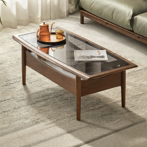 YUANSHI YUANSU | Light Luxury Solid Walnut Wood & Glass Teatable