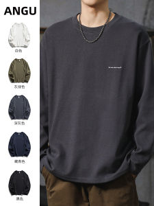 Heavyweight Long Sleeve round Neck T-Shirt Mens Spring Autumn New Style Japanese Style Versatile Print Couple Pure Color Body Shirt