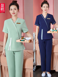 Bộ Đồng Phục Làm Đẹp Cho Nữ Tay Ngắn Quần Dài Mùa Hè 2023 Vải Tổng Hợp Polyester Mới 97% Spandex 3% Bộ Đồng Phục Làm Đẹp