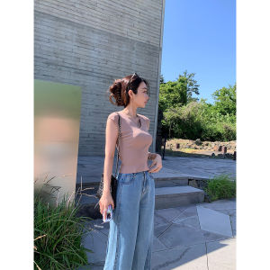 Achi Silk V-Neck Sleeveless Knitted Vest T-Shirt Women Summer Slim Fit Fashionable Pure Color Commute Style Clothing