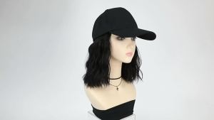 New Fashion Hat Hair Extensions Medium Long Ladies Curly Wigs Hats Connected Head Cover Synthetic Peaked Cap Wig For Women