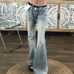 Quần Jeans Ống Loe Tay Ngang Lưng Thấp Kiểu Dáng Rộng Mùa Hè Cho Nữ Quần Jeans Denim Co Giãn Thường Ngày Kiểu Dáng Rộng