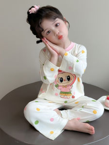 Girls Sleepwear Set Thin Air Conditioning Long Sleeve Modal Bralette Nightgown Anti-Cold Home Clothes for Children Cartoon Style