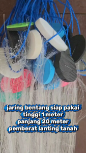 Jaring Ikan Siap Pakai Tinggi 1m Panjang 20m Bandul Lanting Tanah untuk disungai