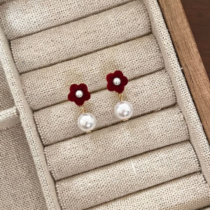 Hoa Tai Nhung Nhung Nhựa Hình Hoa Pha Lê Cho Năm Mới Phụ Kiện Trang Sức Thời Trang Cho Phụ Nữ Đính Kim Loại Vàng Và Bạc