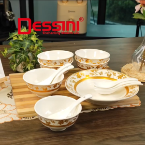 ✨🍽️ DESSINI ITALY 13PCS Ceramic Dinnerware Set CE-795-13-S Gold Motif Rice Bowl Pasta Plate Serving Spoon Set Pinggan Mangkuk Ceramic Tableware Ready Stock Malaysia 🇲🇾
