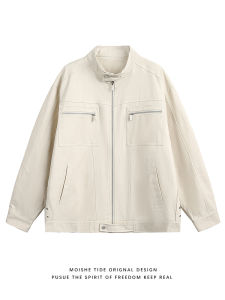 Washed Short Jacket Mens Casual Versatile Spring Loose Fit Cotton Zipper Decorated Youth Trendy Outerwear Casual Spring Jacket