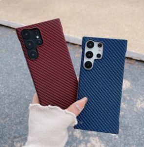 FLOVEME Carbon Fiber Pattern Frameless Phone Case For Samsung Galaxy S23 S22 S21 Ultra S23+ Plus Matte Business Ultra Thin PC Shockproof Back Cover For Samsung Note20 Ultra Note10 Plus