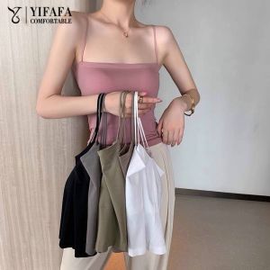 YIFAFA Camisoles Summer Ice Silk Camisole With Bra Padding Women Singlet Top Seamless Suspender