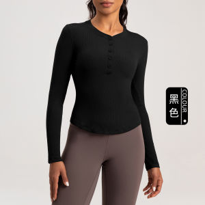 Slimming Effect Yoga Fitness Long Sleeve Womens Henry Shirt Sports Casual Pilates Top Moisture Wicking Super Elastic Ultra Light