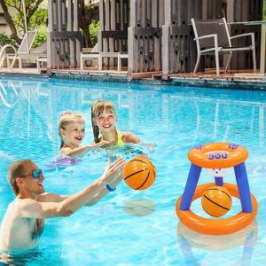 Inflatable Pool Basketball Toys Set Floating Swimming Ring & Beach Ball Toss Games Summer Party Fun Favors Water Battle Game for Kids & Adults