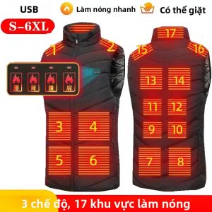 Áo Giữ Nhiệt Hồng Ngoại USB Dành Cho Nam Mùa Đông Áo Khoác Điện Có 17 Vùng Sưởi Áo Khoác Rộng Rãi Dành Cho Thể Thao Đi Bộ Đường Dài Thường Ngày Cổ Tròn Khóa Kéo Size 5XL