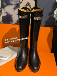 Autumn Winter Genuine Leather Wide Leg Lock Buckle Single Boots Womens Knight Boots High Tube High Heel Leather Boots