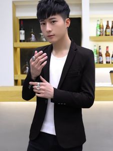 Casual Slim Fit Spring Autumn Single Piece Western Suit for Men Cotton Polyester Blend Round Hem Loose Collar Long Sleeves