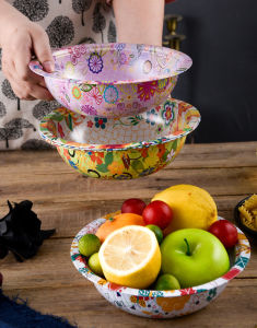 ชามเคลือบลายดอกไม้ หลากสี ชามเคลือบเอนกประสงค์ จานชามเคลือบลายดอกสวยเบาทนราคาถูก ชามราคาประหยัด flower enamel bowl มี3ขนาด