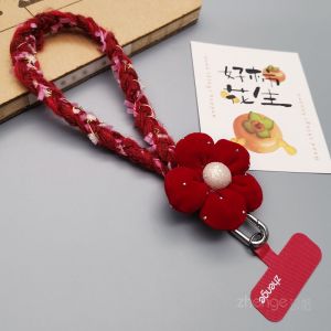 Zengge Fashionable Knitted Plush Rope Phone Strap Winter Red Flower Design Premium Feel Womens Style Anti-Loss Handheld Ins Popular New Model Phone Case Accessory