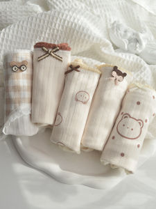 5 Pack Japanese Style Milky Nude Cute Cartoon Bear Underwear Female Cotton Antibacterial Student Girl Mid Waist Briefs
