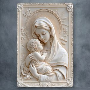 CIFbuy | 2D Madonna with Baby Jesus Square Aluminum Plate - Square Sign Square Gift Ideal for Bar Restaurant Home Decoration